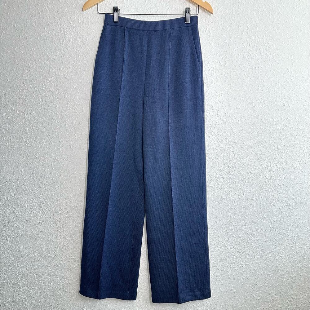 St. John Santana Knit Pant Women Size 4 Navy Straight Leg Pull On Stretch Waist